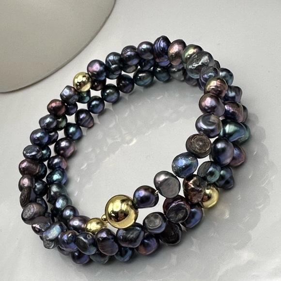 GREY FRESHWATER PEARL  NATURAL BRACELET diameter 6cm - Picture 5 of 6